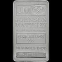 10 oz Johnson Matthey Silver Bar front with JM hallmark and silver markings