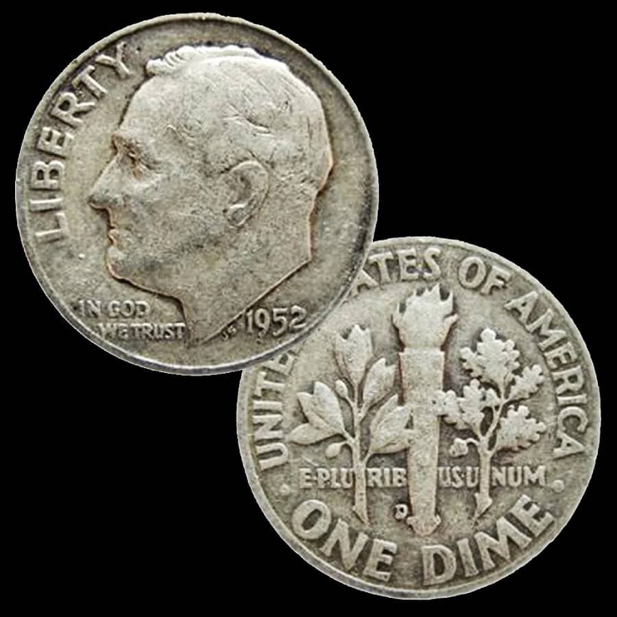 $1 face value 90% silver dimes, Roosevelt design obverse and reverse