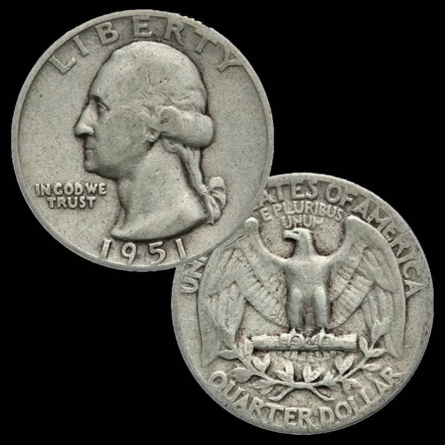 $1 face value 90% silver quarters, Washington design obverse and reverse