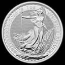 British Silver Britannia coin reverse — Britannia figure with trident and shield