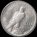 Peace Silver Dollar reverse — eagle perched on rock, UNITED STATES OF AMERICA, PEACE, ONE DOLLAR