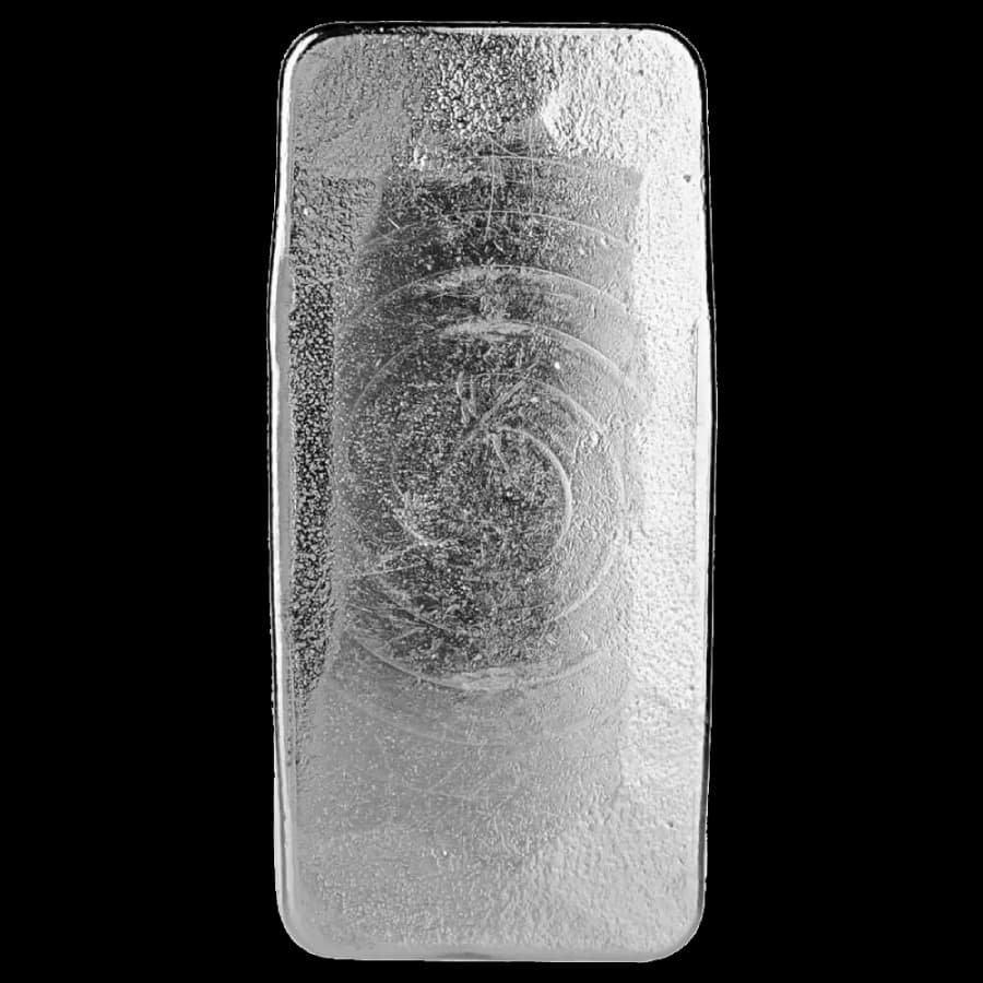 100 gram Scottsdale Mint cast-poured silver bar with lion crest, .999 fine (reverse)