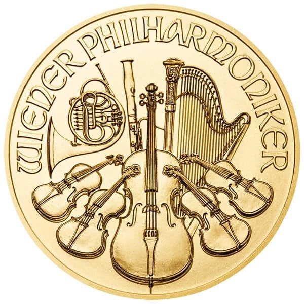 Austrian Gold Philharmonic coin obverse — Musikverein pipe organ design